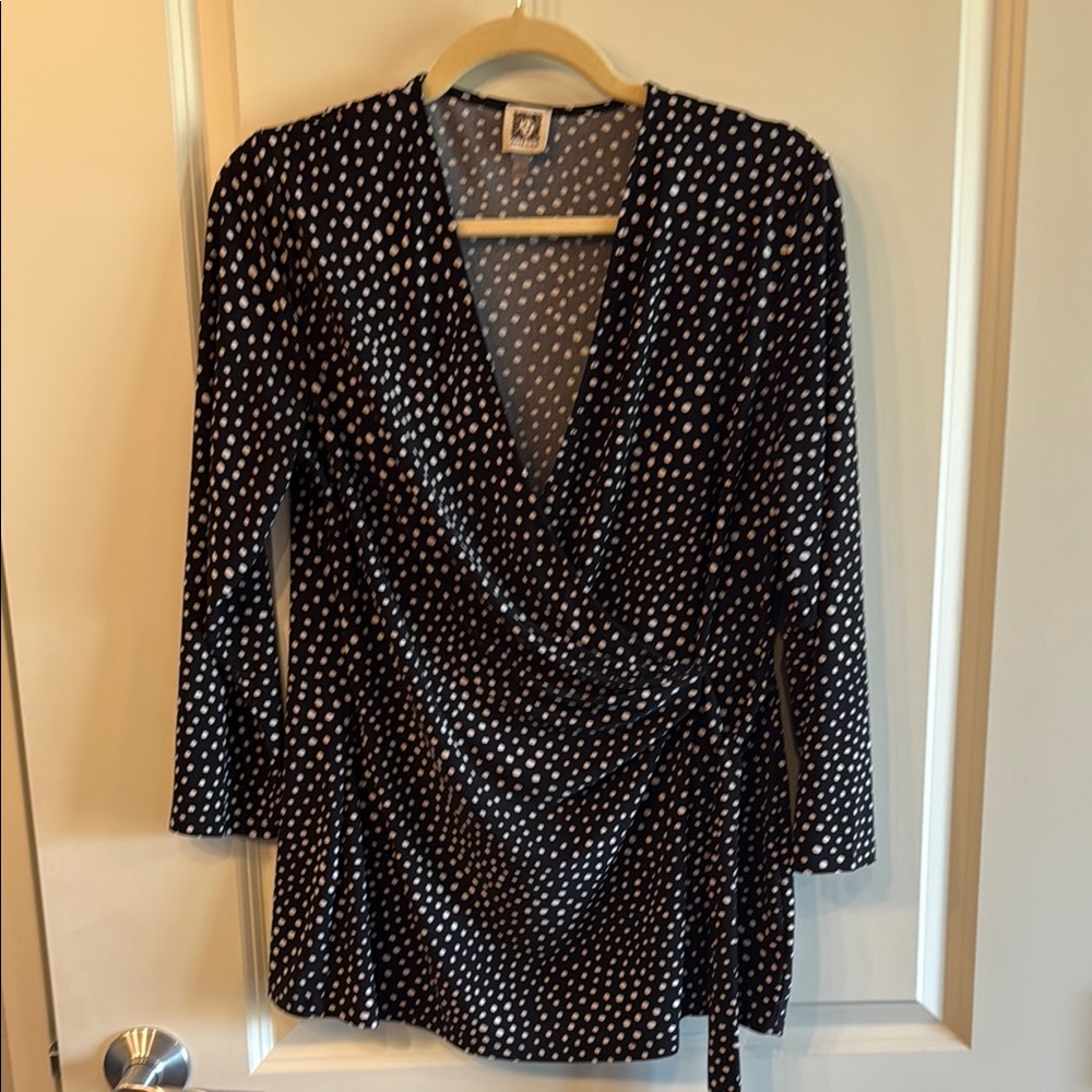 Anne Klein Black and White Wrap Blouse